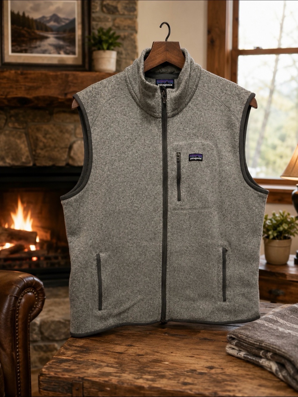 Patagonia Heather Gray Vest with Stand Collar size xl